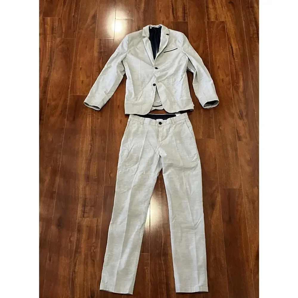 BOSS Boys Light Grey Linen Two Piece Suit Regular Fit Size 14S
